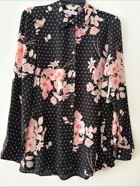 Rose & Olive Black Shirt with Pink Floral & Polka Dot Print